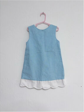 Girls Edgehill Collection Blue & White Scalloped Casual Dress Size 6 Cotton